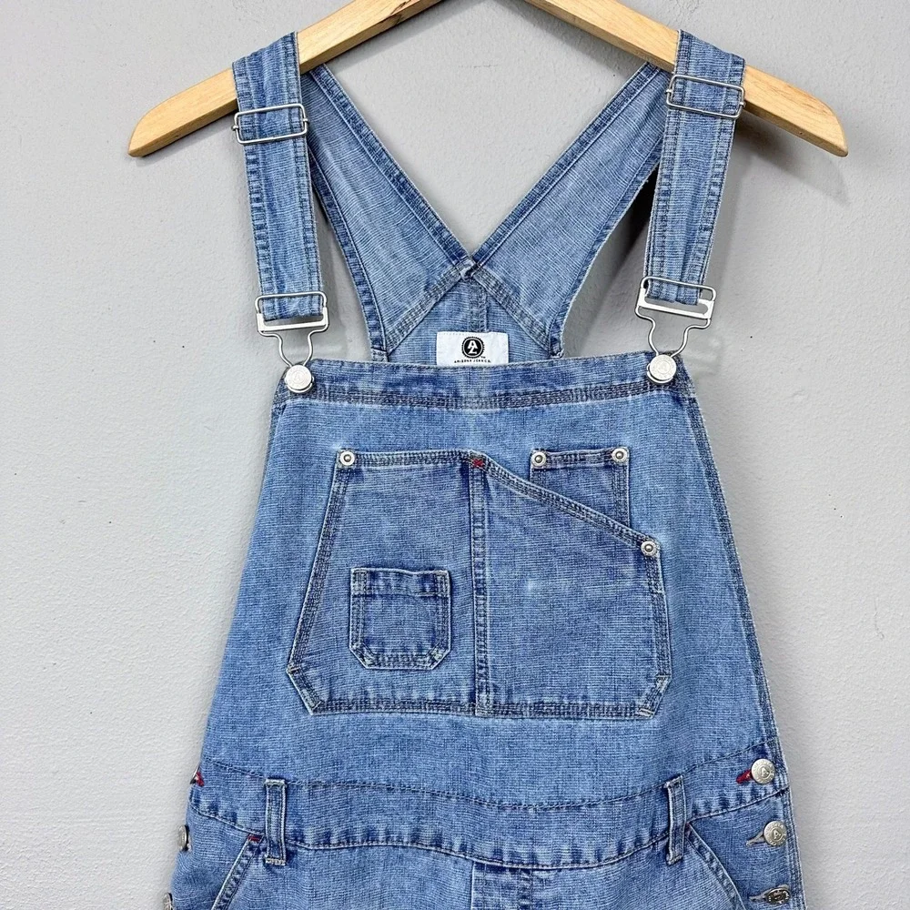 Vintage 90s Arizona Jean Co Womens Size L Denim Overalls Shorts Faded Wash Blue - Picture 3 of 8